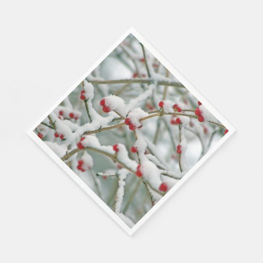 Rode bessen in de sneeuw servet (Hoek)