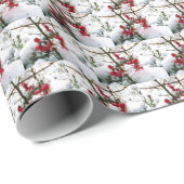 RODE BESSEN IN SNEEUW inpakpapier (Rol Hoek)