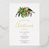 Rode Bessen Kerstfeest Goud Folie Feestdagenkaart (Voorkant)