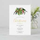 Rode Bessen Kerstfeest Goud Folie Feestdagenkaart (Staand Voorkant)