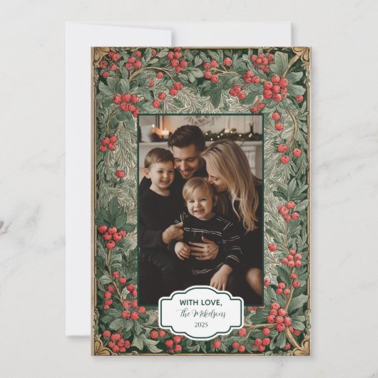 rode bessen kerstfoto feestdagenkaart (Voorkant)