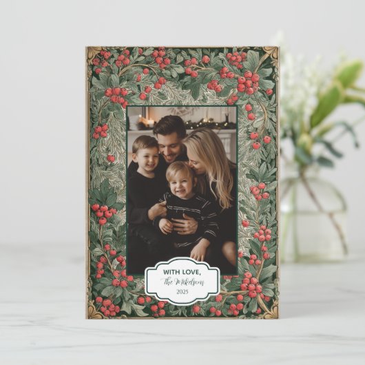  rode bessen kerstfoto feestdagenkaart (Staand voorkant)