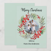 Rode bessen Kerstkrans Winter Groene groet Feestdagenkaart (Voorkant / Achterkant)
