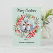 Rode bessen Kerstkrans Winter Groene groet Feestdagenkaart (Staand voorkant)