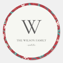 Rode bessen Kerstmis Bloemen Patroon Monogram