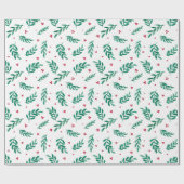 Rode bessen Kerstmis Patroon Wit Cadeaupapier (Vlak)