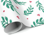 Rode bessen Kerstmis Patroon Wit Cadeaupapier (Rol Hoek)