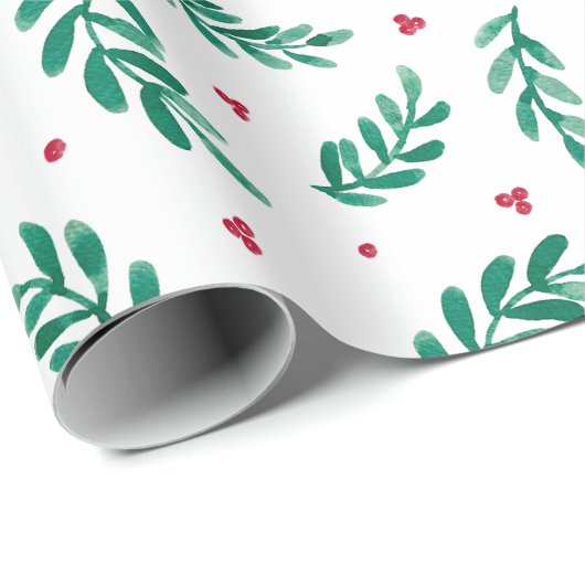 Rode bessen Kerstmis Patroon Wit Cadeaupapier (Rol Hoek)