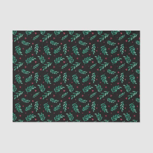 Rode bessen Kerstmis Patroon Zwart Tissuepapier (Voorkant)
