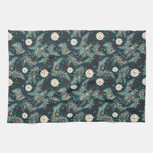 Rode bessen kerstversieringen keukenhanddoek (Horizontaal)