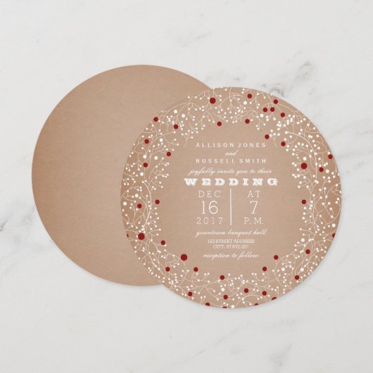 Rode bessen krans rond Kerstmis bruiloft Kaart (Voorkant / Achterkant)