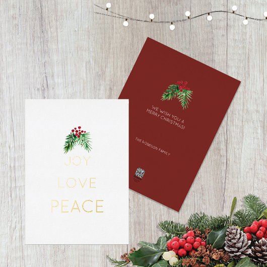 Rode bessen krans Waterverf goud Folie Feestdagenkaart