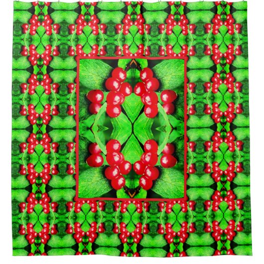 Rode bessen met regendruppels Abstract Natuur patr Douchegordijn (Voorkant)