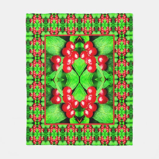 Rode bessen met regendruppels Abstract Natuur patr Fleece Deken (Voorkant)