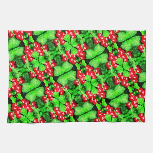 Rode bessen met regendruppels Abstract Natuur patr Theedoek (Horizontaal)