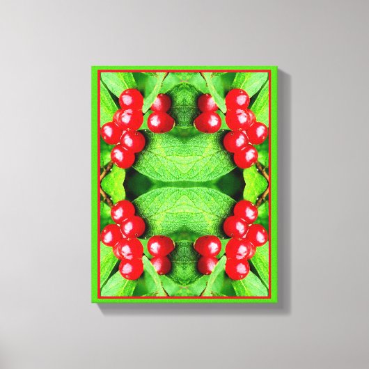 Rode bessen met regendruppels Abstracte Natuur Canvas Afdruk (Voorkant)