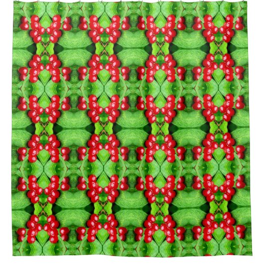 Rode bessen met regendruppels Abstracte Natuur Douchegordijn (Voorkant)