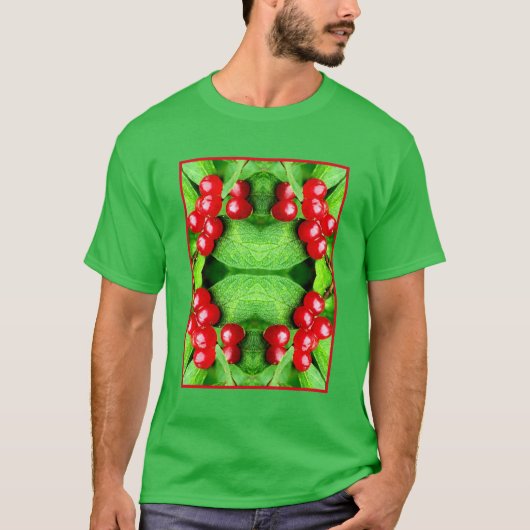 Rode bessen met regendruppels Abstracte Natuur T-shirt (Voorkant)