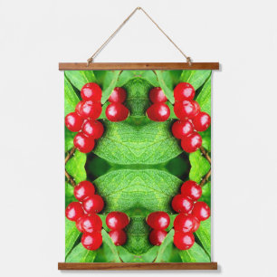 Rode bessen met regendruppels Natuur Abstract Hangend Wandkleed
