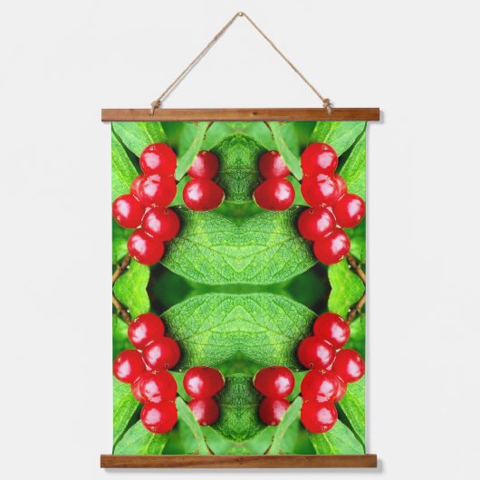 Rode bessen met regendruppels Natuur Abstract Hangend Wandkleed (Voorkant)
