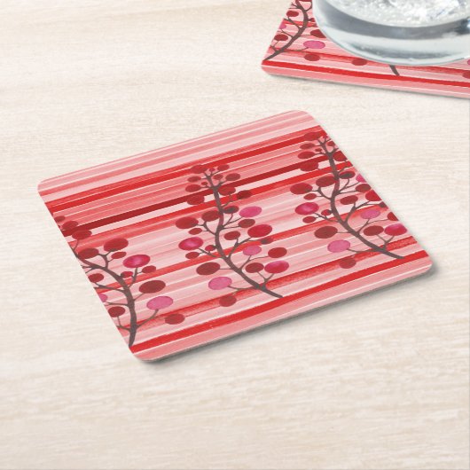 Rode bessen met strepen kartonnen onderzetters (Schuin)