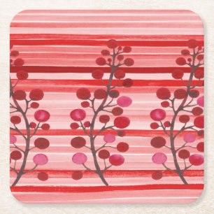 Rode bessen met strepen kartonnen onderzetters