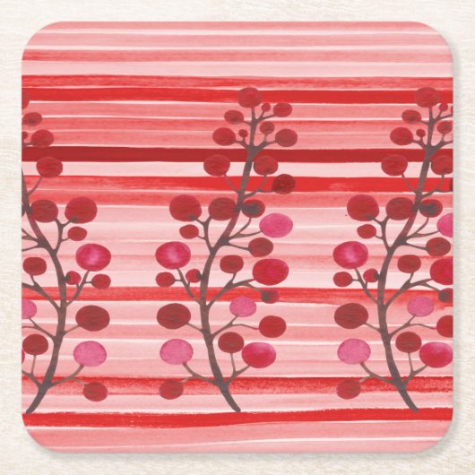 Rode bessen met strepen kartonnen onderzetters (Voorkant)