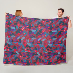 Rode Bessen Minimaal Bloemmotief Eenvoudige Botani Fleece Deken