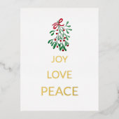 Rode bessen Mistletoe Joy Love Peace Folie Feestdagen Briefkaart (Voorkant)