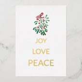 Rode bessen Mistletoe Joy Love Peace Folie Feestdagenkaart (Voorkant)
