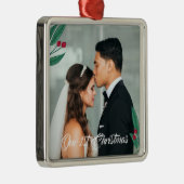 Rode bessen - Onze eerste Kerstmis - Weddenfoto Metalen Ornament (Rechts)