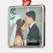 Rode bessen - Onze eerste Kerstmis - Weddenfoto Metalen Ornament (Links)