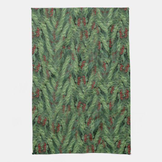 Rode bessen op boomkerst theedoek (Verticaal)