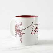 Rode bessen op de slapende boomtak tweekleurige koffiemok (Voorkant links)