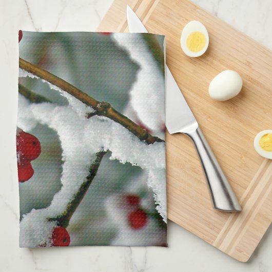 Rode bessen op wintersneeuw theedoek (Quarter Fold)