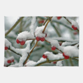 Rode bessen op wintersneeuw theedoek (Horizontaal)