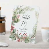 Rode bessen Pijnboomkrans Trouwtafel nummer Reclamebord Met Voetstuk (Insitu)