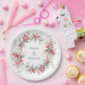 Rode bessen Poinsettias krans kerst bruiloft Papieren Bordje (Feest)