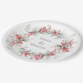 Rode bessen Poinsettias krans kerst bruiloft Papieren Bordje (Gekanteld)