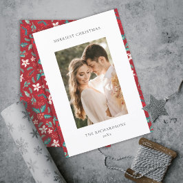 Rode Bessen Prettig Kerst Floral Patroon Foto Feestdagenkaart