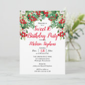 Rode bessen | Rozen Floral Sweet 16 Birthday Party Kaart (Staand voorkant)