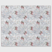 Rode bessen sneeuwscène met bladeren, winter cadeaupapier (Vlak)