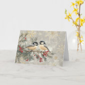 Rode bessen, sneeuwvlokken en Chickadees Kaart (Gele Bloem)