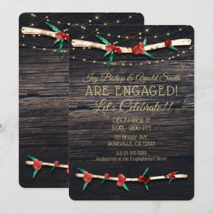 Rode Bessen Takken & Lichtjes Landelijke Verloving Kaart