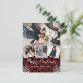 Rode bessen Vakantie Buffalo rode plaid Foto Feestdagenkaart (Staand voorkant)