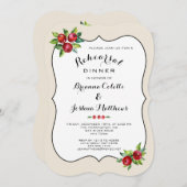 Rode bessen vakantie repetitie diner uitnodiging (Voorkant / Achterkant)