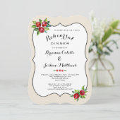 Rode bessen vakantie repetitie diner uitnodiging (Staand voorkant)