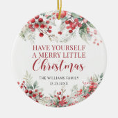 Rode bessen vrolijk kerstfeest familie foto Orname Keramisch Ornament (Voorkant)