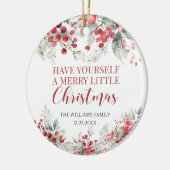 Rode bessen vrolijk kerstfeest familie foto Orname Keramisch Ornament (Links)