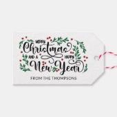 Rode bessen Vrolijk Kerstfeest Gelukkig Nieuwjaar Cadeaulabel (Voorkant (Horizontaal))